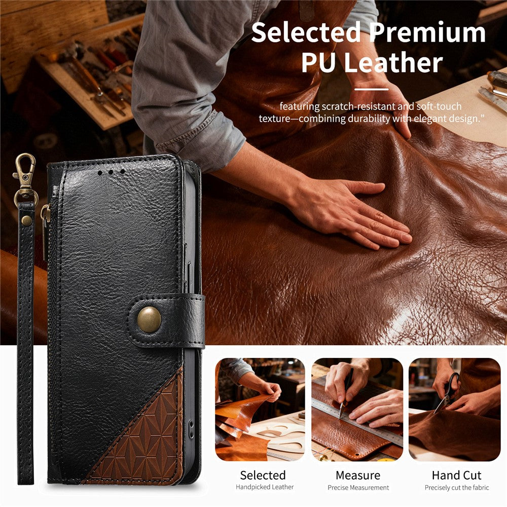 For Oppo Reno15 F 5G Case Color Splicing TPU PU Leather Flip Shockproof Phone Cover with Wrist Strap