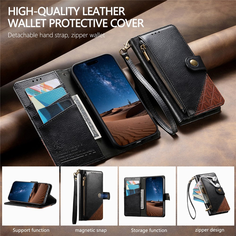 For Oppo Reno15 F 5G Case Color Splicing TPU PU Leather Flip Shockproof Phone Cover with Wrist Strap