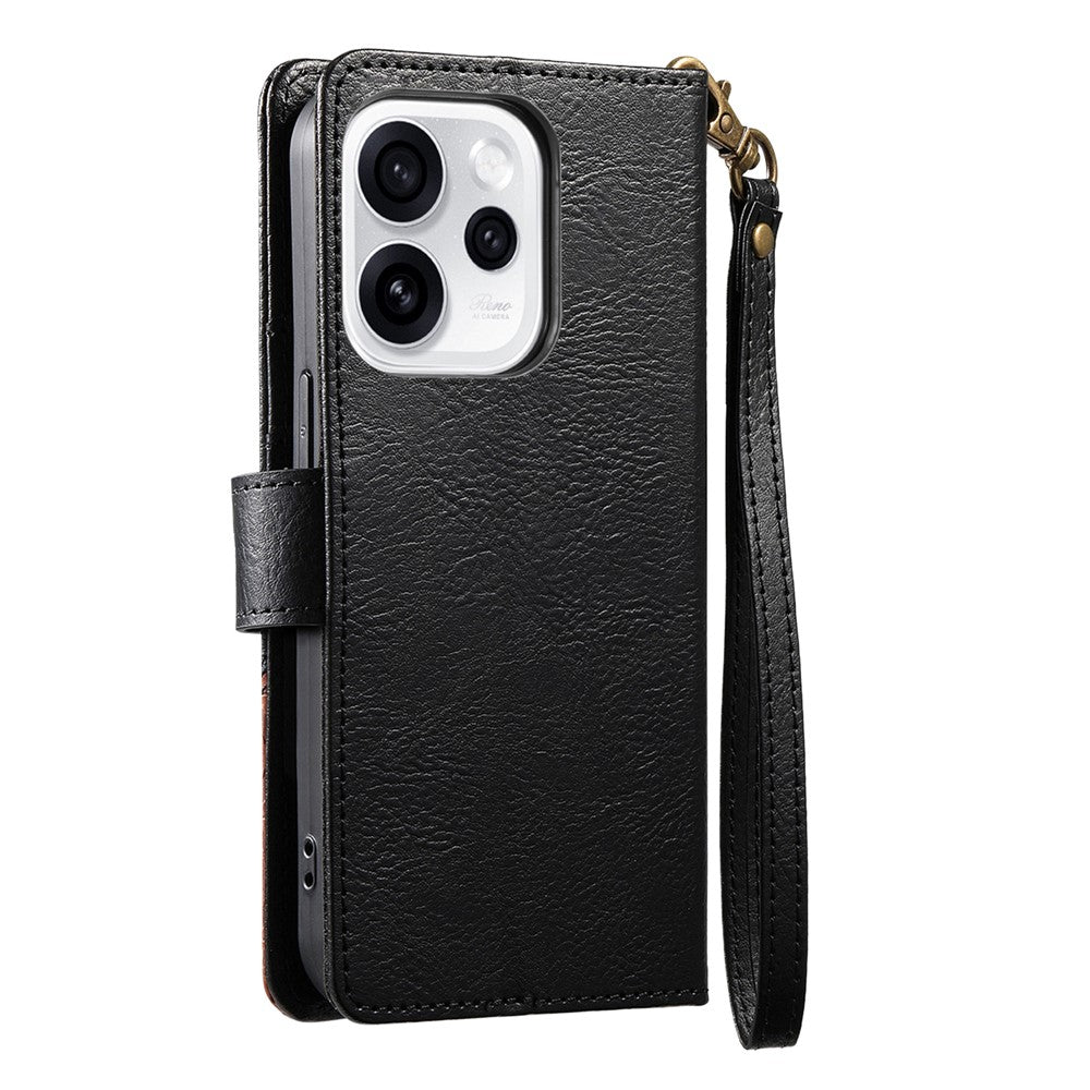 For Oppo Reno15 F 5G Case Color Splicing TPU PU Leather Flip Shockproof Phone Cover with Wrist Strap