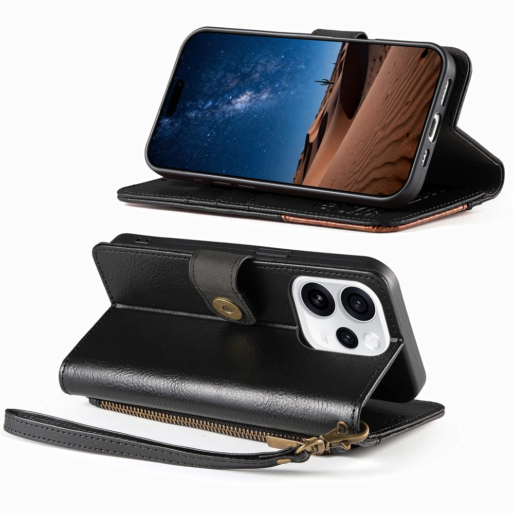 For Oppo Reno15 F 5G Case Color Splicing TPU PU Leather Flip Shockproof Phone Cover with Wrist Strap