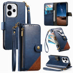 For Oppo Reno15 F 5G Case Color Splicing TPU PU Leather Flip Shockproof Phone Cover with Wrist Strap