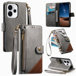 For Oppo Reno15 F 5G Case Color Splicing TPU PU Leather Flip Shockproof Phone Cover with Wrist Strap