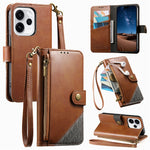 For Oppo Reno15 F 5G Case Color Splicing TPU PU Leather Flip Shockproof Phone Cover with Wrist Strap