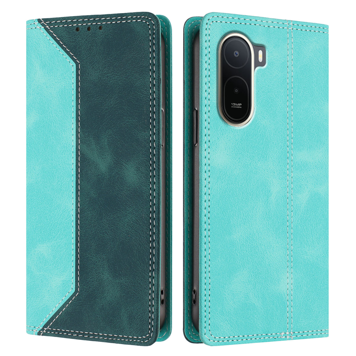 For Xiaomi Redmi A7 Pro 4G (171.56mm) / Poco C85x 5G Leather Case Skin Touch Color Splicing RFID Blocking Wallet Stand Phone Cover