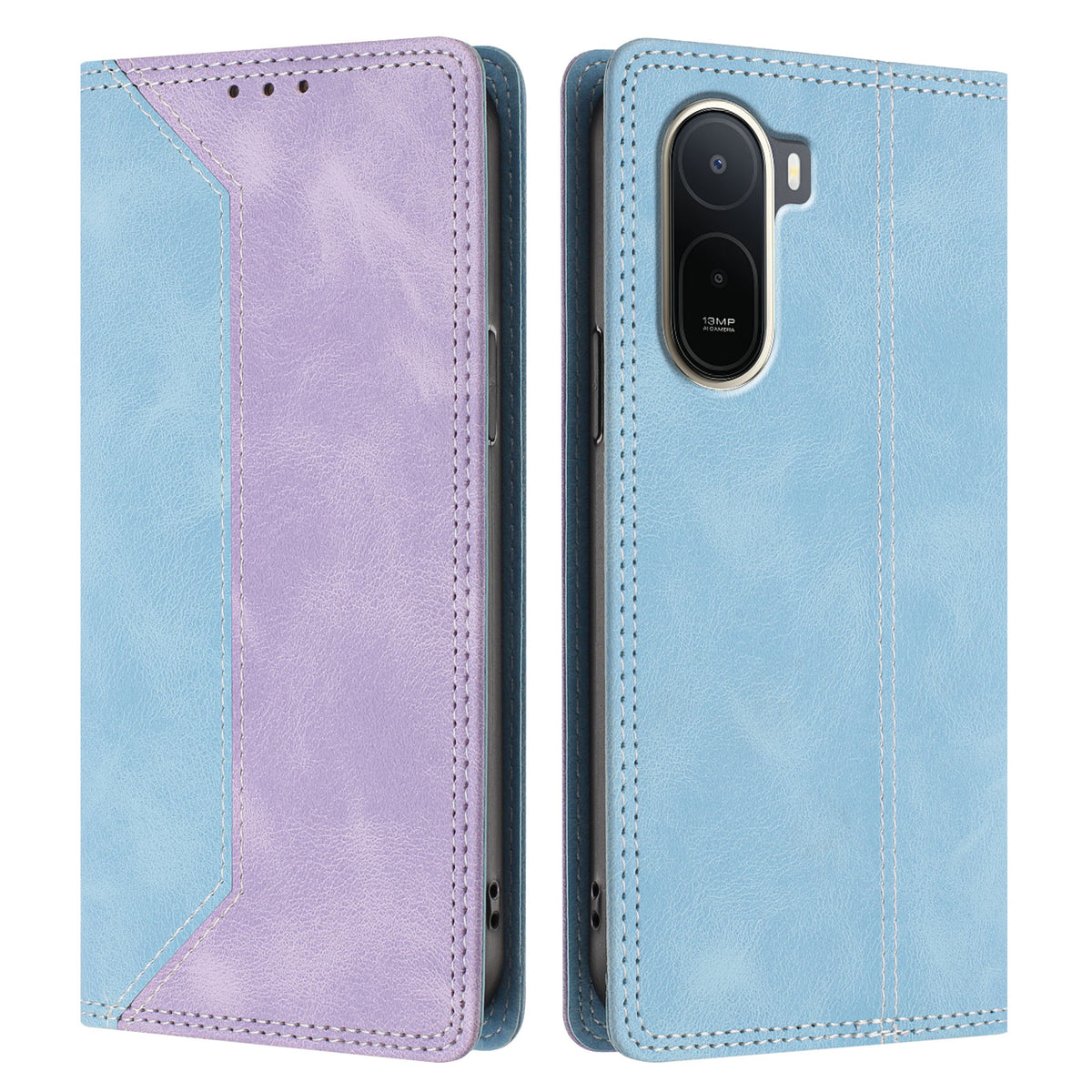 For Xiaomi Redmi A7 Pro 4G (171.56mm) / Poco C85x 5G Leather Case Skin Touch Color Splicing RFID Blocking Wallet Stand Phone Cover
