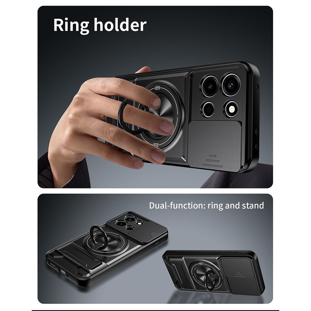 OnePlus Nord CE6 5G / Nord 6 5G / Turbo 6V 5G / Turbo 6 5G Magnetiskt skal Ringhållare Vikbart Stativ TPU PC mobilskal med Kameralinsreglage