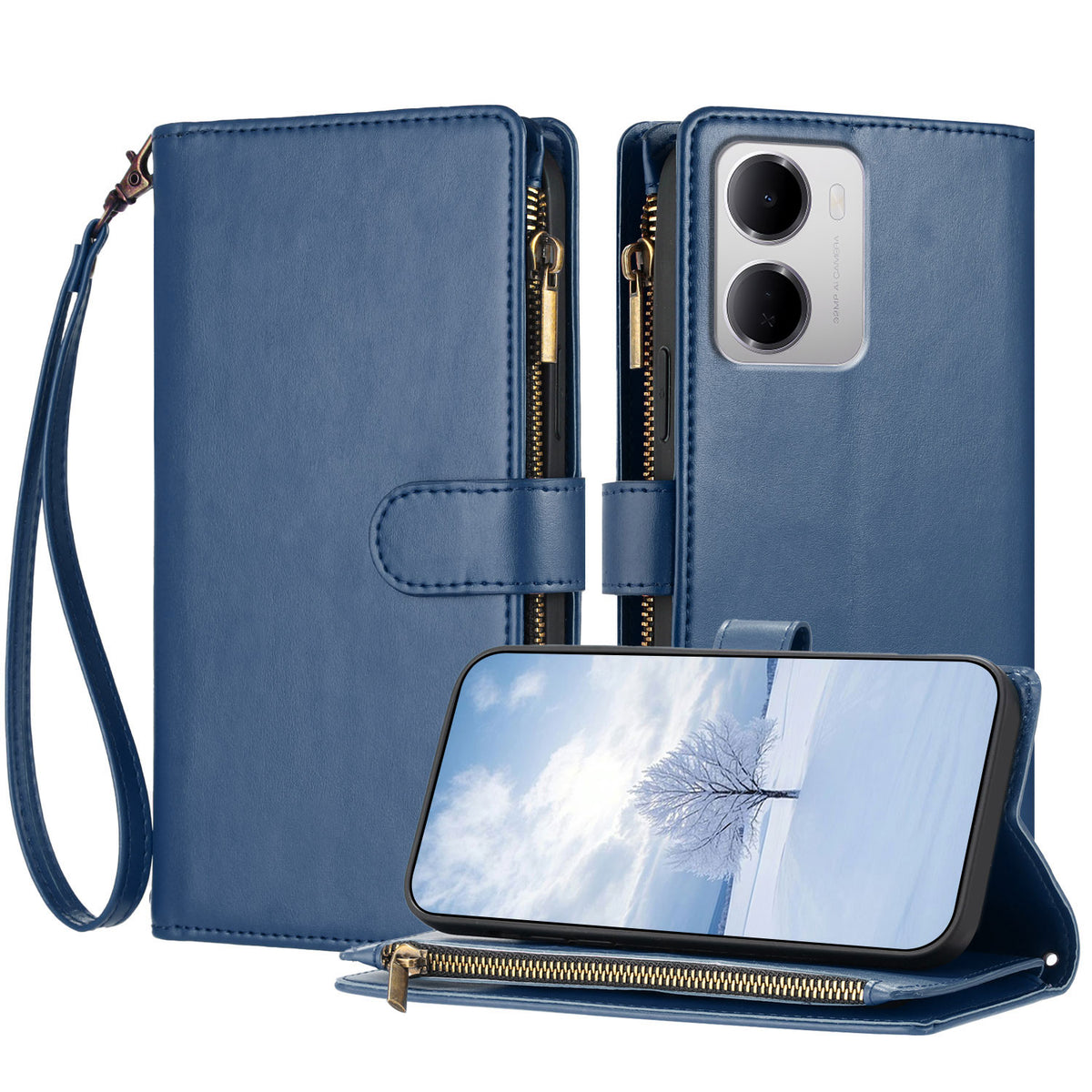 For Xiaomi Redmi 15a 5G Leather Case Zipper Wallet Stand Shockproof Phone Cover with Wrist Strap