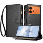 For Honor 600 Pro 5G / Honor 600 5G Leather Case Zipper Wallet Stand Shockproof Phone Cover with Wrist Strap