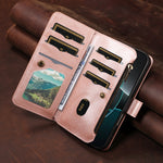 For iPhone 17 Wallet Case 9 Card Slots RFID Blocking Mandala Embossed Leather Flip Cover with Wrist Strap
