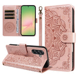 For Samsung Galaxy M56 5G / Galaxy A56 5G Wallet Case Embossed Mandala Pattern PU Leather + TPU Cover with Wrist Strap