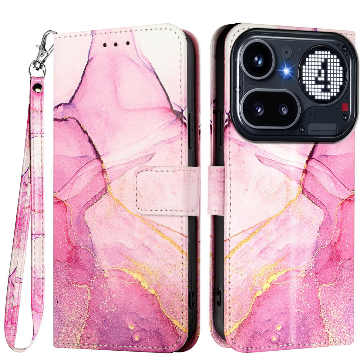 For Nothing Phone (4a) Pro Case with Strap Marble Pattern Leather Phone Cover Card Holder