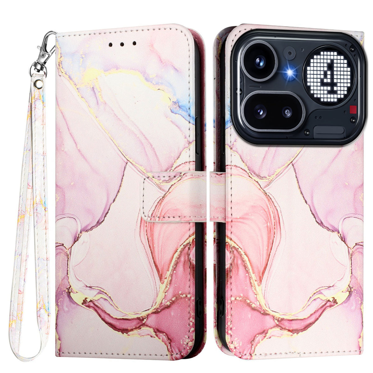 For Nothing Phone (4a) Pro Case with Strap Marble Pattern Leather Phone Cover Card Holder