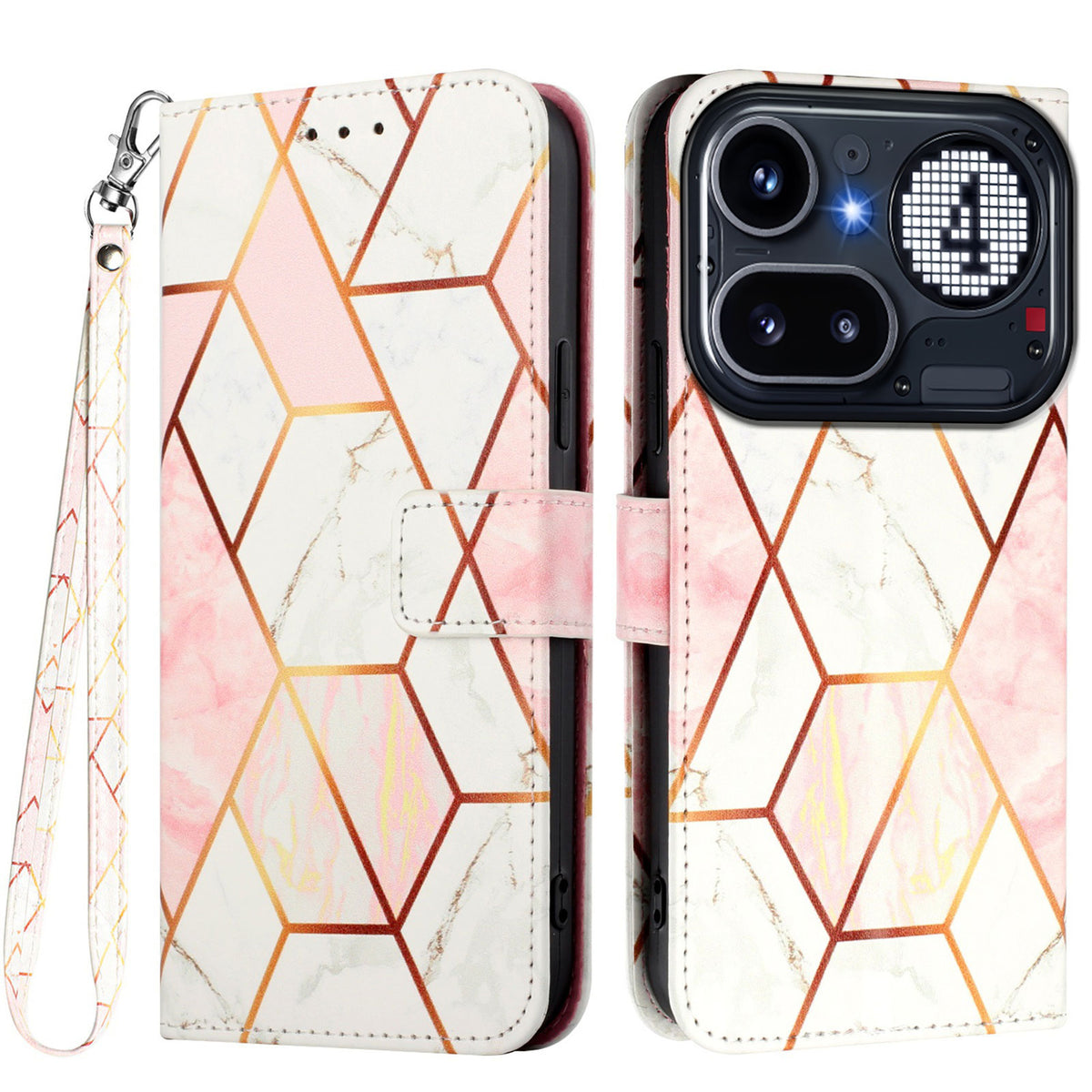 For Nothing Phone (4a) Pro Case with Strap Marble Pattern Leather Phone Cover Card Holder
