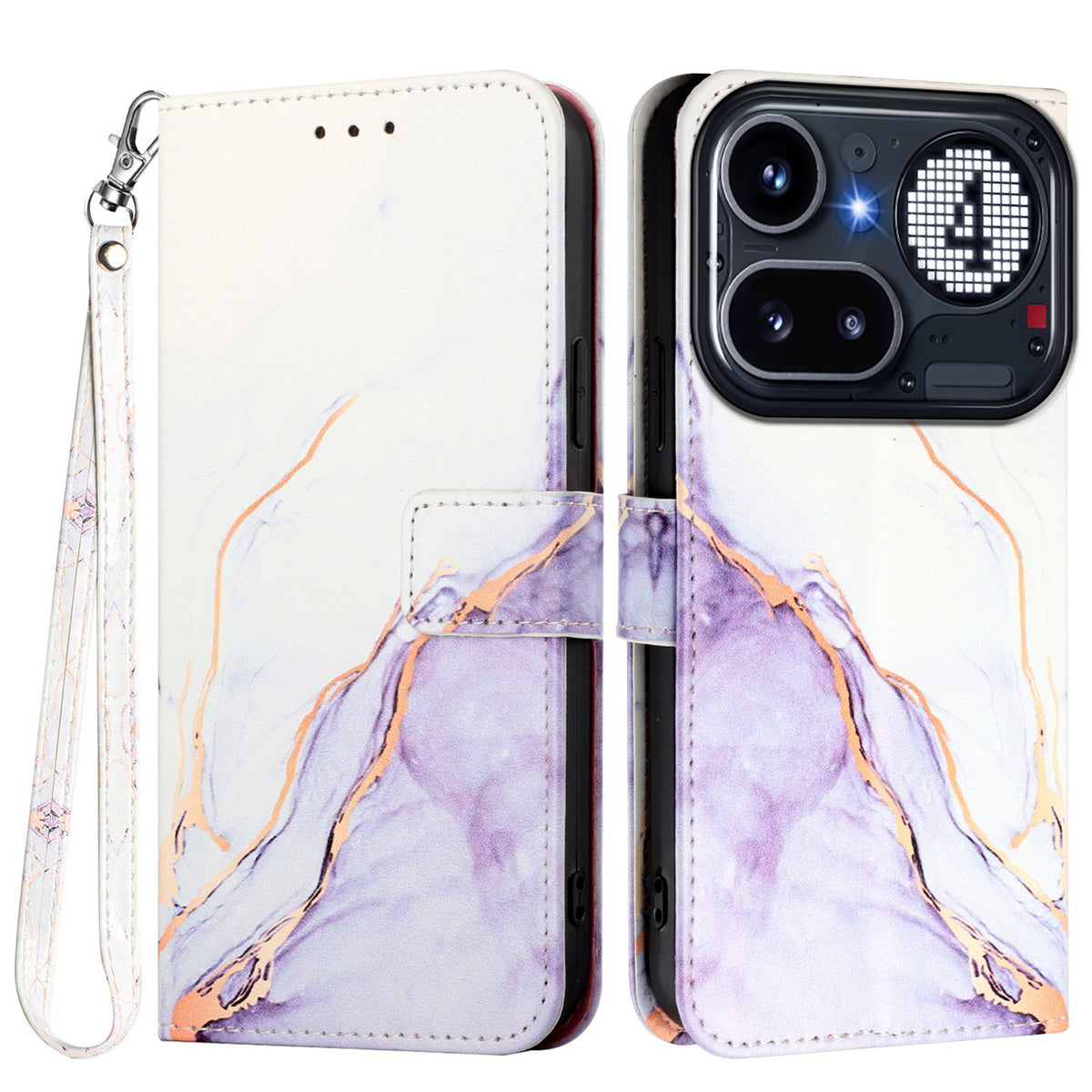 For Nothing Phone (4a) Pro Case with Strap Marble Pattern Leather Phone Cover Card Holder