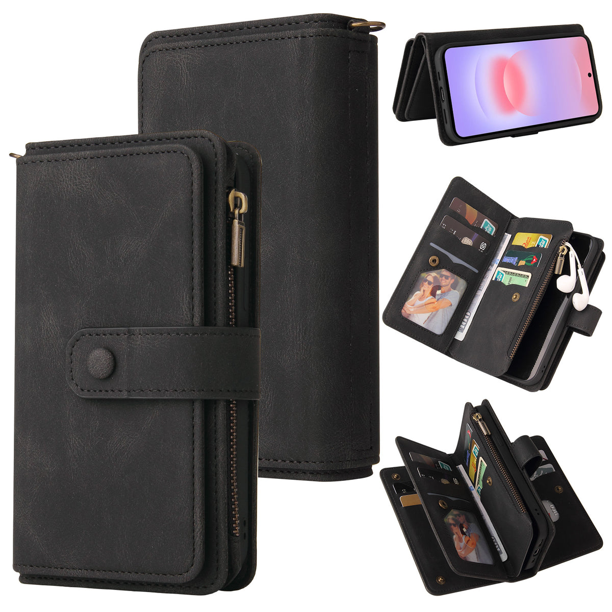 For Samsung Galaxy A27 5G Zipper Wallet Case with 15 Card Slots and Strap Leather Phone Cover