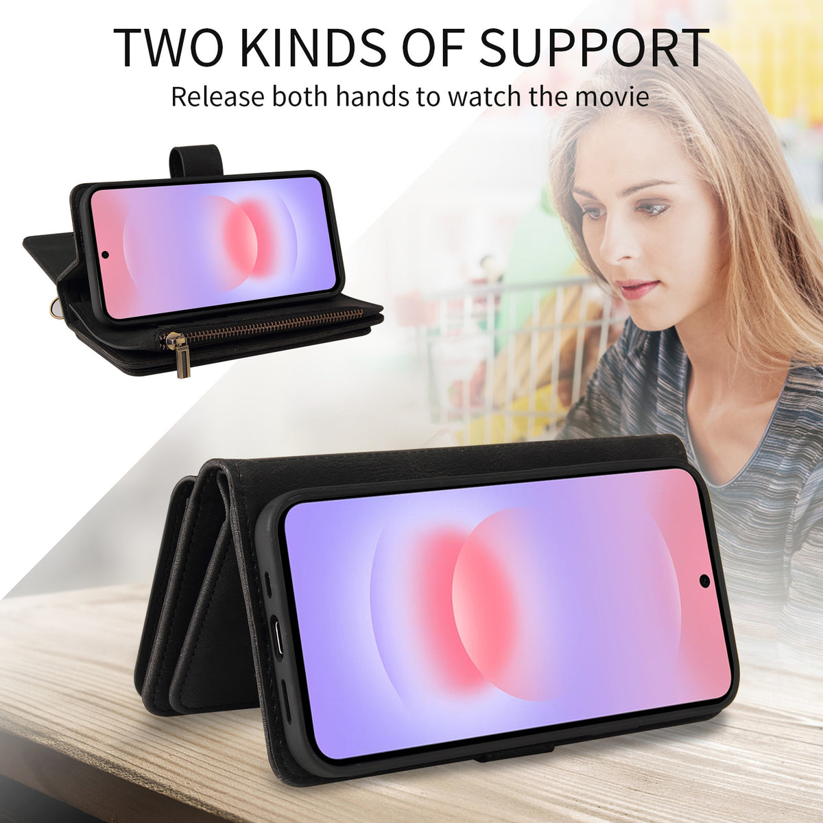 For Samsung Galaxy A27 5G Zipper Wallet Case with 15 Card Slots and Strap Leather Phone Cover