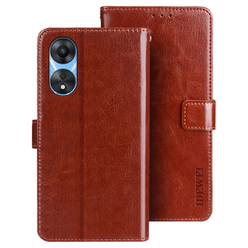 IDEWEI För Oppo A58 5G Skyddande Skal, PU Läder Flip Stativ Plånboksfodral Crazy Horse Textur mobilskal