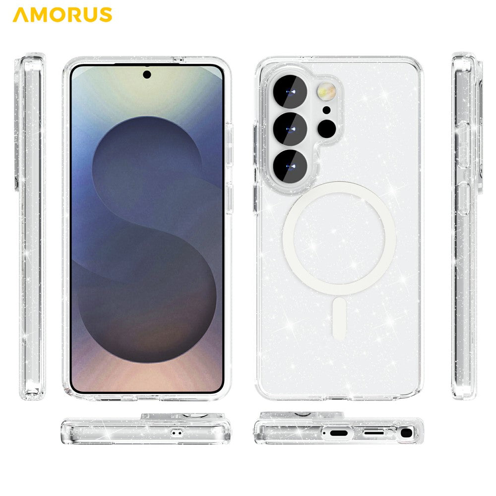AMORUS For Samsung Galaxy S26 Ultra Magnetic Case Glitter Powder PC + TPU Phone Cover