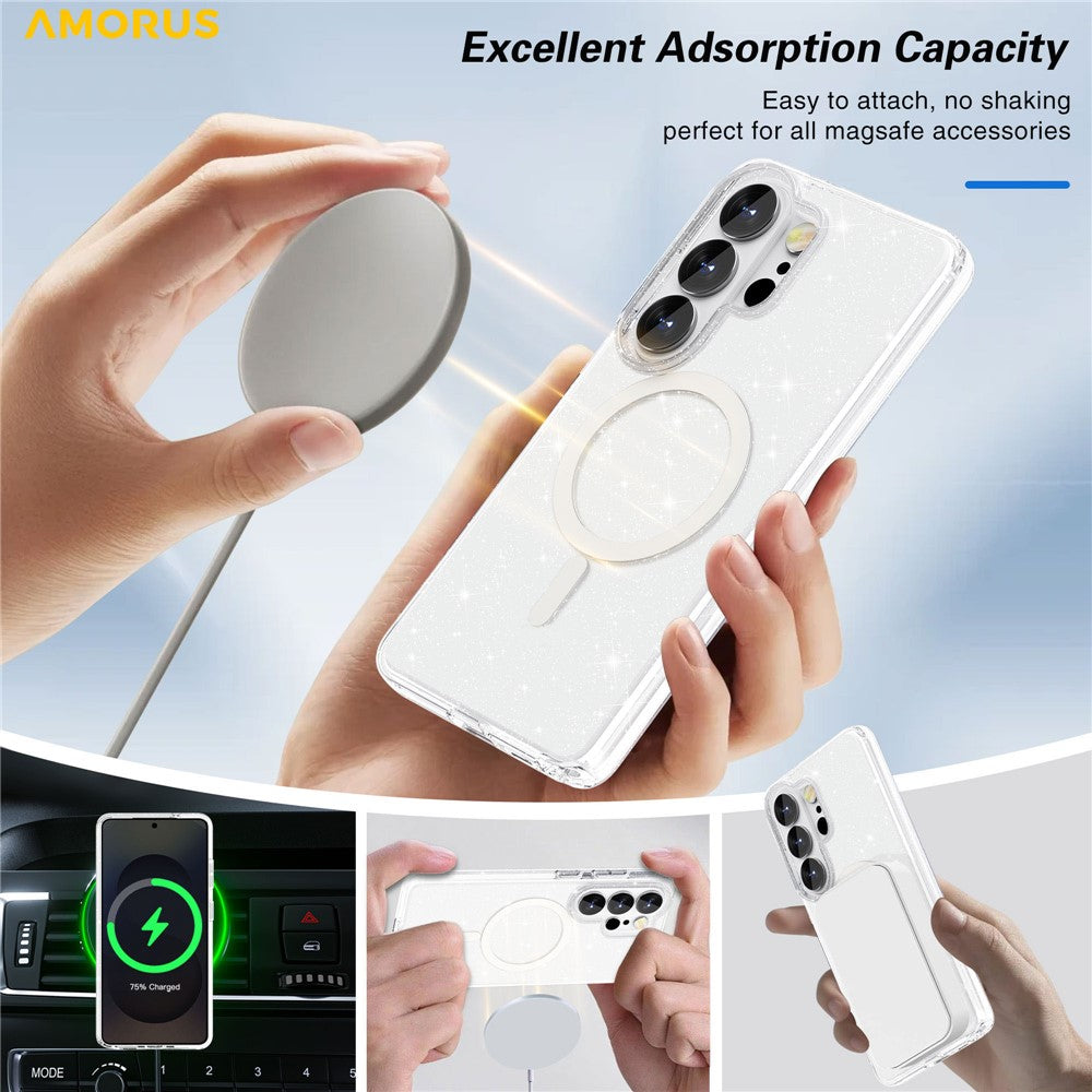 AMORUS For Samsung Galaxy S26 Ultra Magnetic Case Glitter Powder PC + TPU Phone Cover