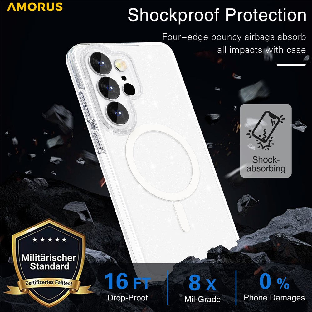 AMORUS For Samsung Galaxy S26 Ultra Magnetic Case Glitter Powder PC + TPU Phone Cover