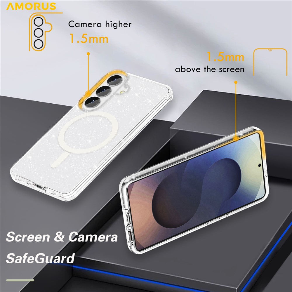AMORUS For Samsung Galaxy S26 Magnetic Case Glitter Powder PC + TPU Phone Cover