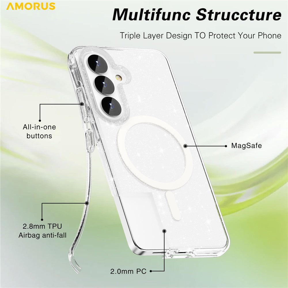 AMORUS For Samsung Galaxy S26 Magnetic Case Glitter Powder PC + TPU Phone Cover