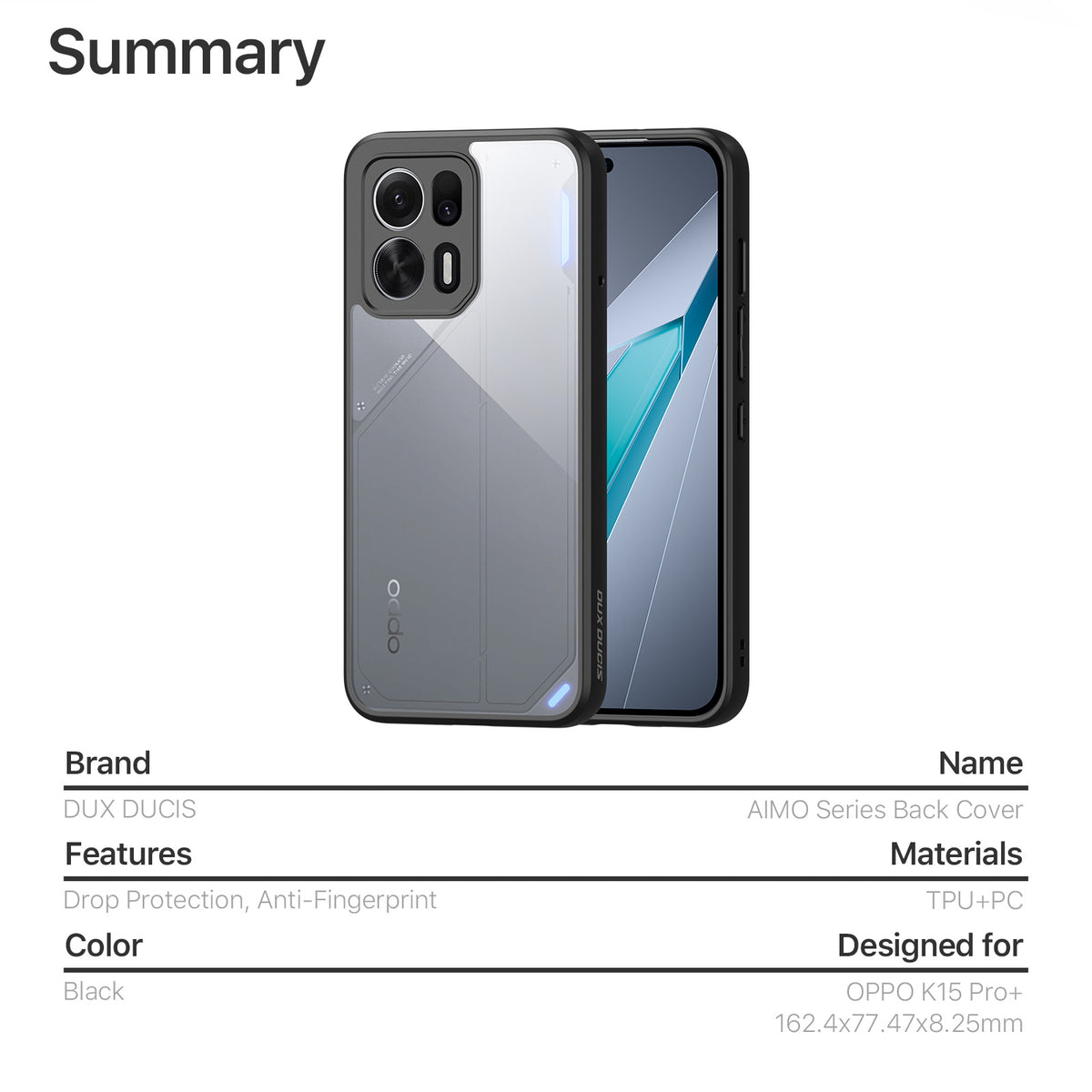 Dux Ducis for Oppo K15 Pro+ 5G DUX DUCIS Aimo Series PC + TPU Clear Back Phone Cover (REACH Certification)