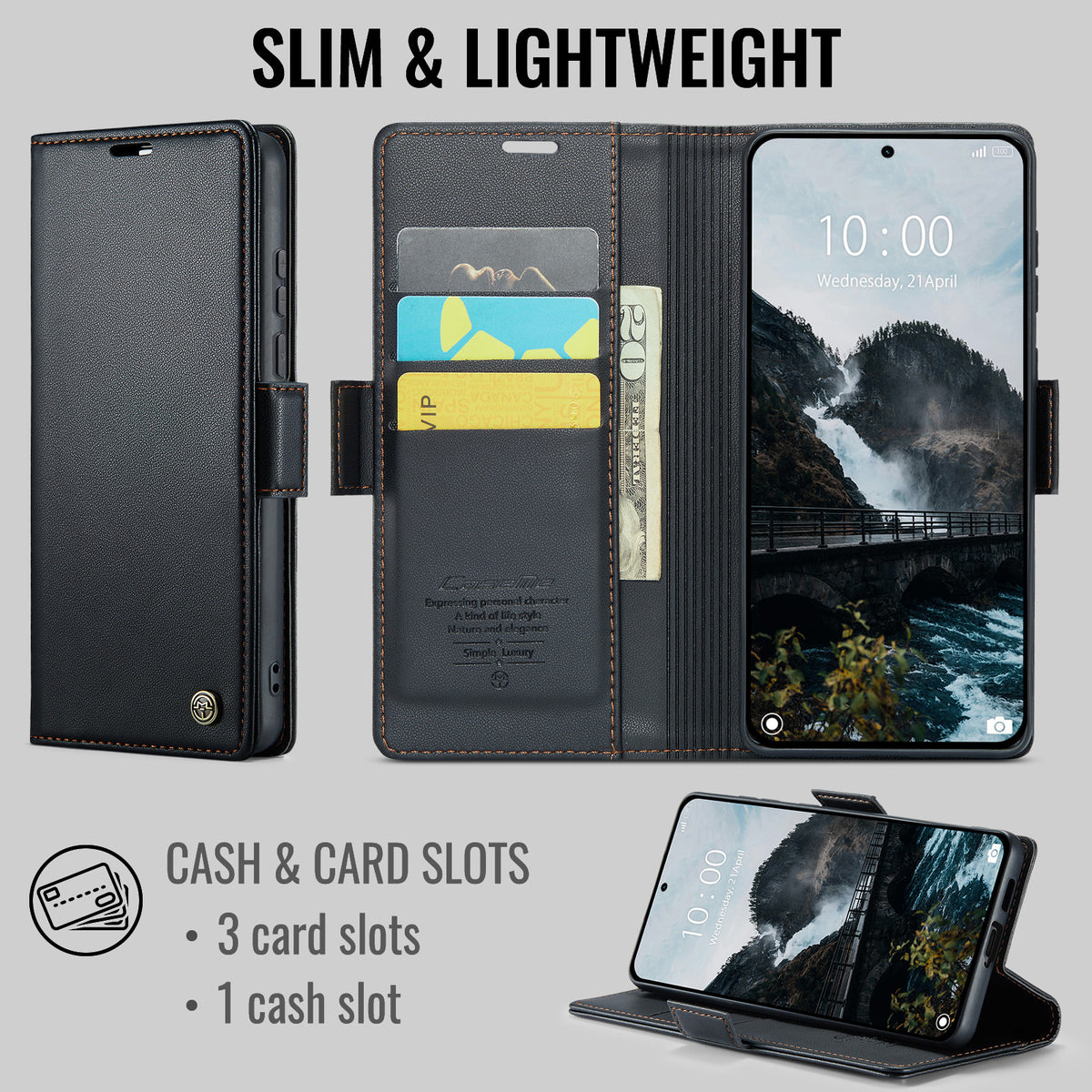 CaseMe för Xiaomi 17 Ultra 5G-skal CASEME 023-serien RFID-blockerande plånboksfodral Glansigt läderfodral med litchitextur