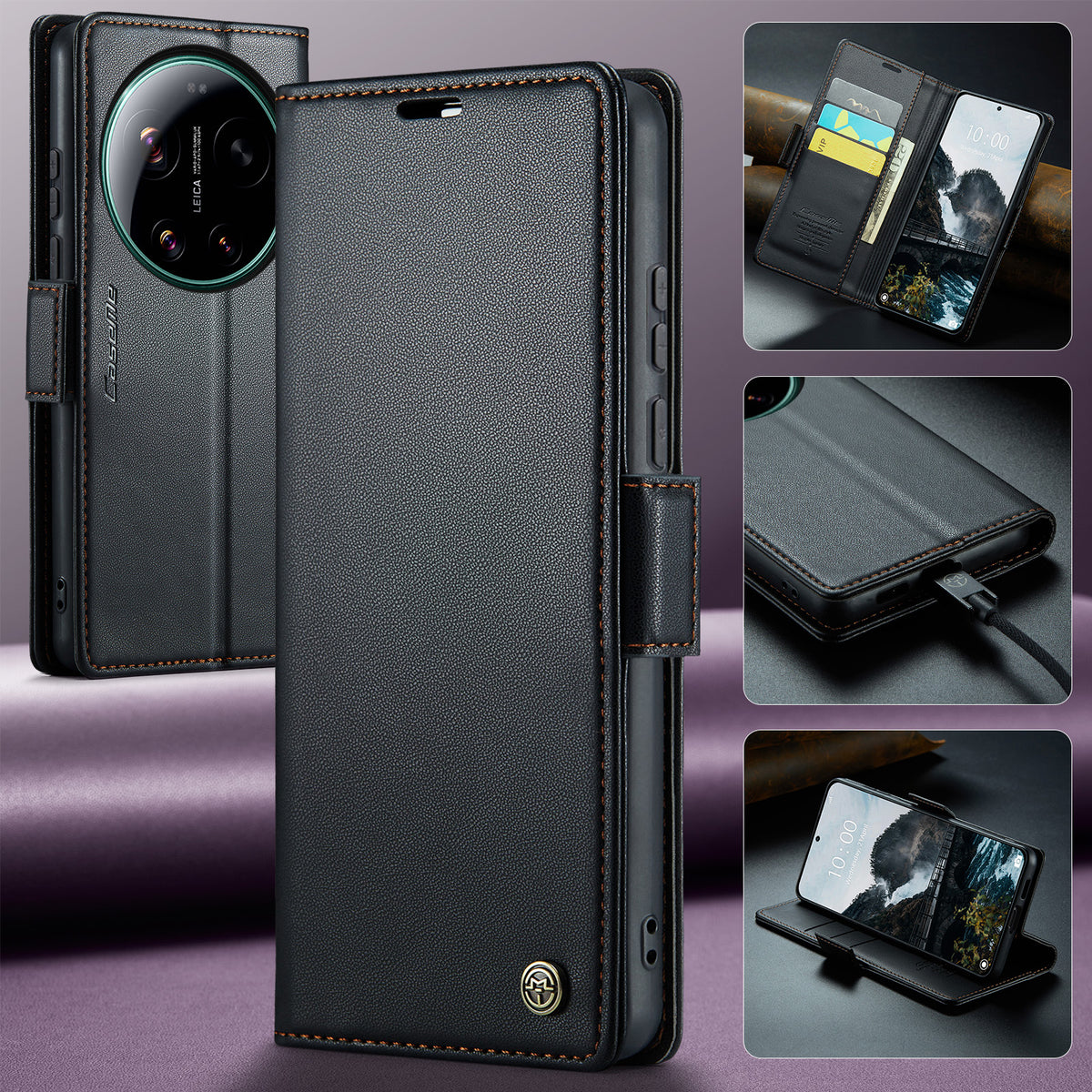 CaseMe til Xiaomi 17 Ultra 5G-etui, CASEME 023-serien, RFID-blokerende pung-etui, blankt læderetui med litchitekstur