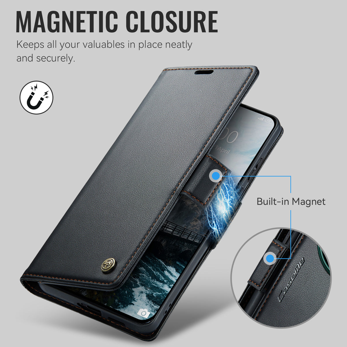 CaseMe för Xiaomi 17 Ultra 5G-skal CASEME 023-serien RFID-blockerande plånboksfodral Glansigt läderfodral med litchitextur