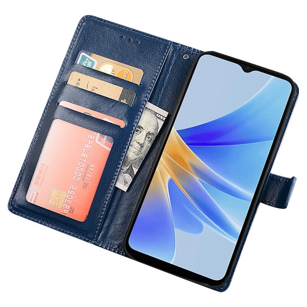 IDEWEI For Oppo A58 5G PU Leather Flip Cover, Wallet Feature Magnetic Closure Phone Case Crazy Horse Texture Shell with Stand