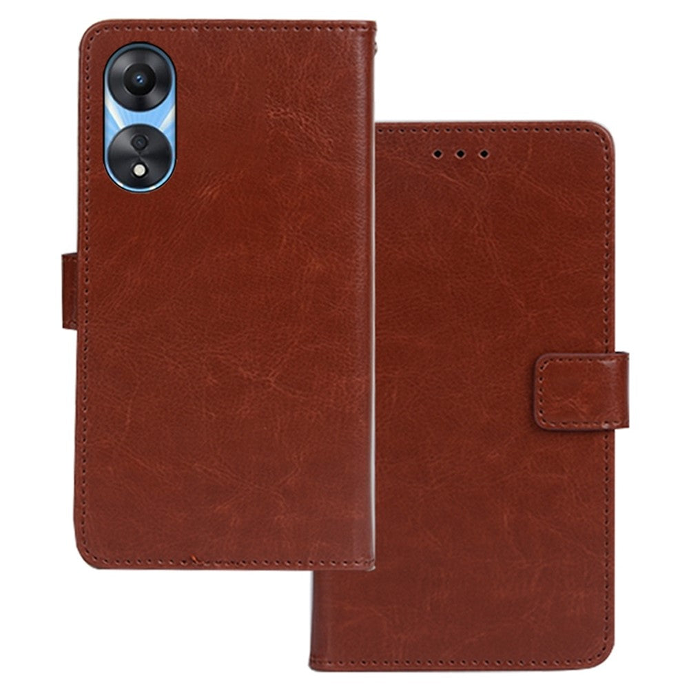 IDEWEI For Oppo A58 5G PU Leather Flip Cover, Wallet Feature Magnetic Closure Phone Case Crazy Horse Texture Shell with Stand