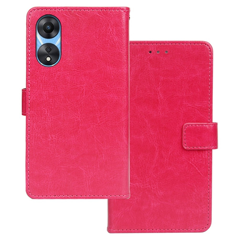 IDEWEI For Oppo A58 5G PU Leather Flip Cover, Wallet Feature Magnetic Closure Phone Case Crazy Horse Texture Shell with Stand