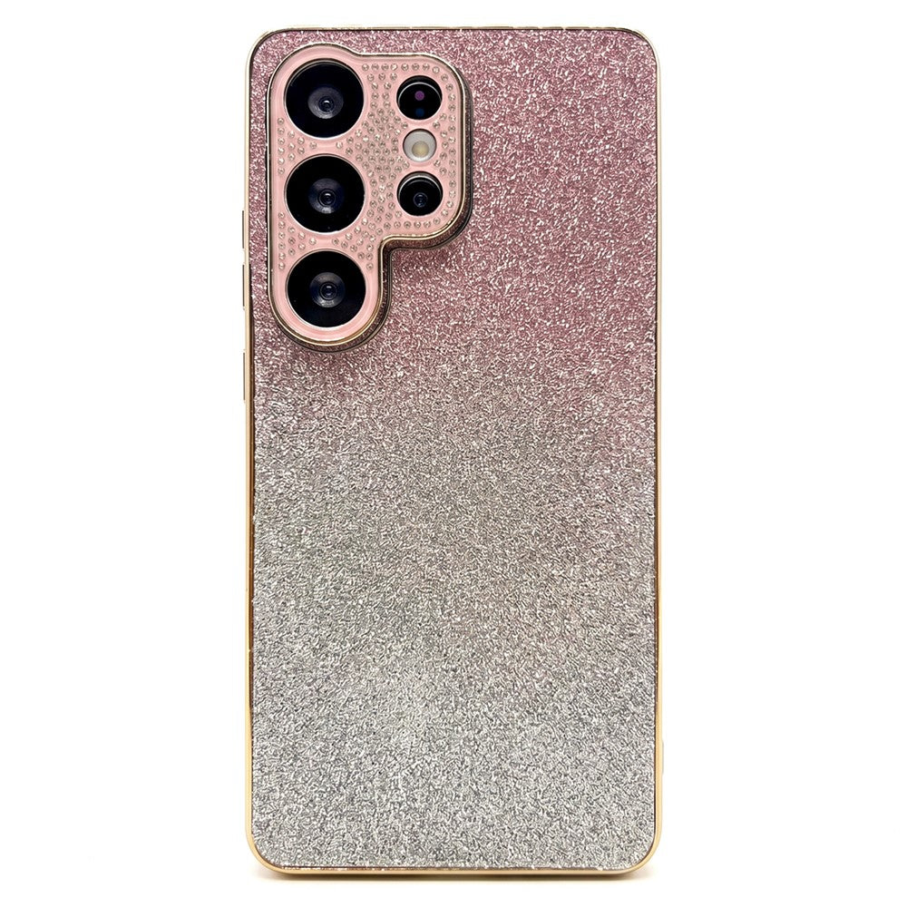 Samsung Galaxy S26 Ultra-skal med strass, kameraram, gradient, glitter, PC+TPU-mobilskal med elektropläterad ram