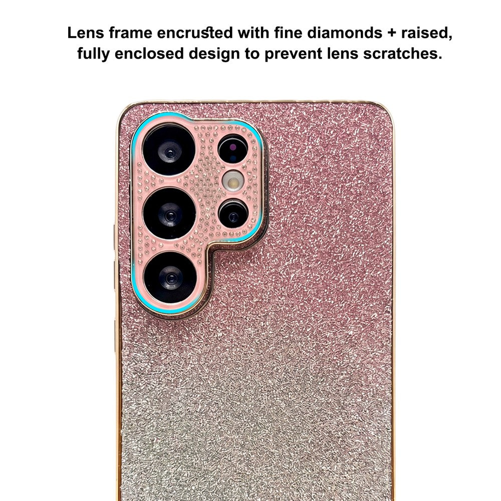 Samsung Galaxy S26 Ultra-skal med strass, kameraram, gradient, glitter, PC+TPU-mobilskal med elektropläterad ram
