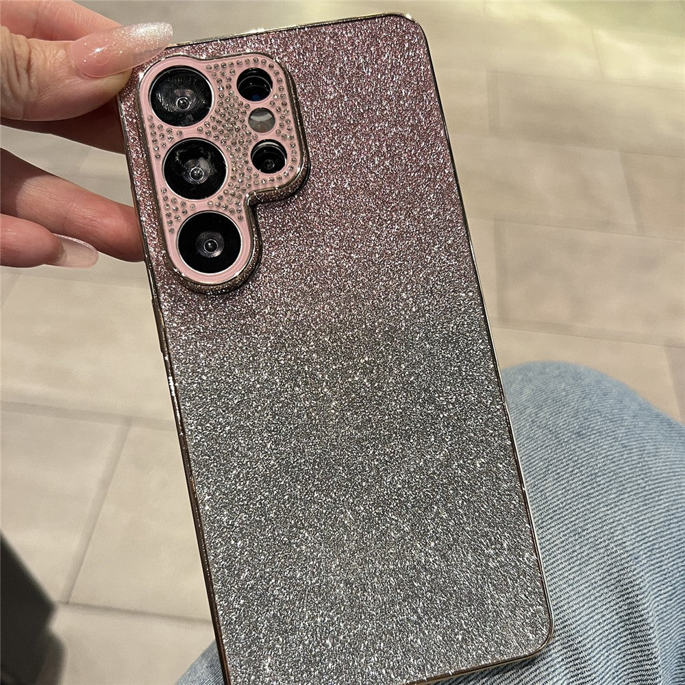 Samsung Galaxy S26 Ultra-skal med strass, kameraram, gradient, glitter, PC+TPU-mobilskal med elektropläterad ram