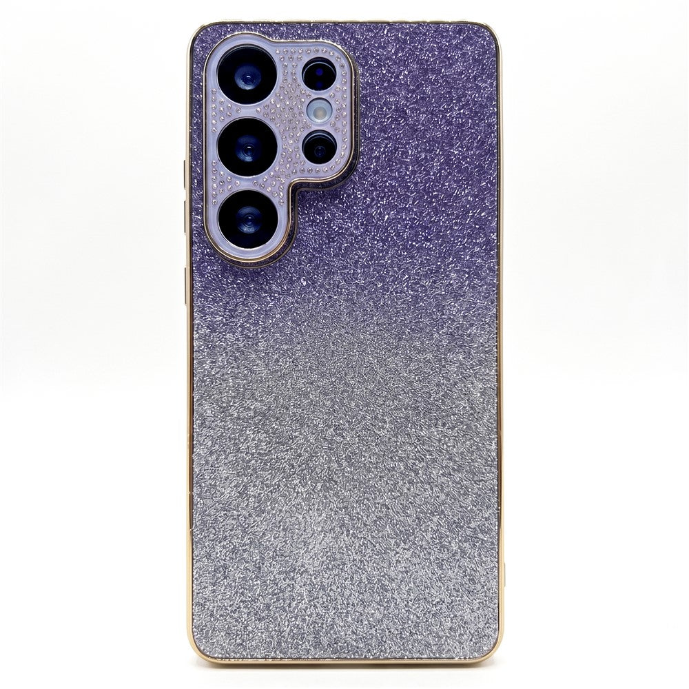 Samsung Galaxy S26 Ultra-skal med strass, kameraram, gradient, glitter, PC+TPU-mobilskal med elektropläterad ram