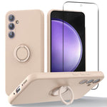 For Samsung Galaxy A27 5G Case Liquid Silicone Kickstand Cover with 2.5D Arc Edge Tempered Glass Film