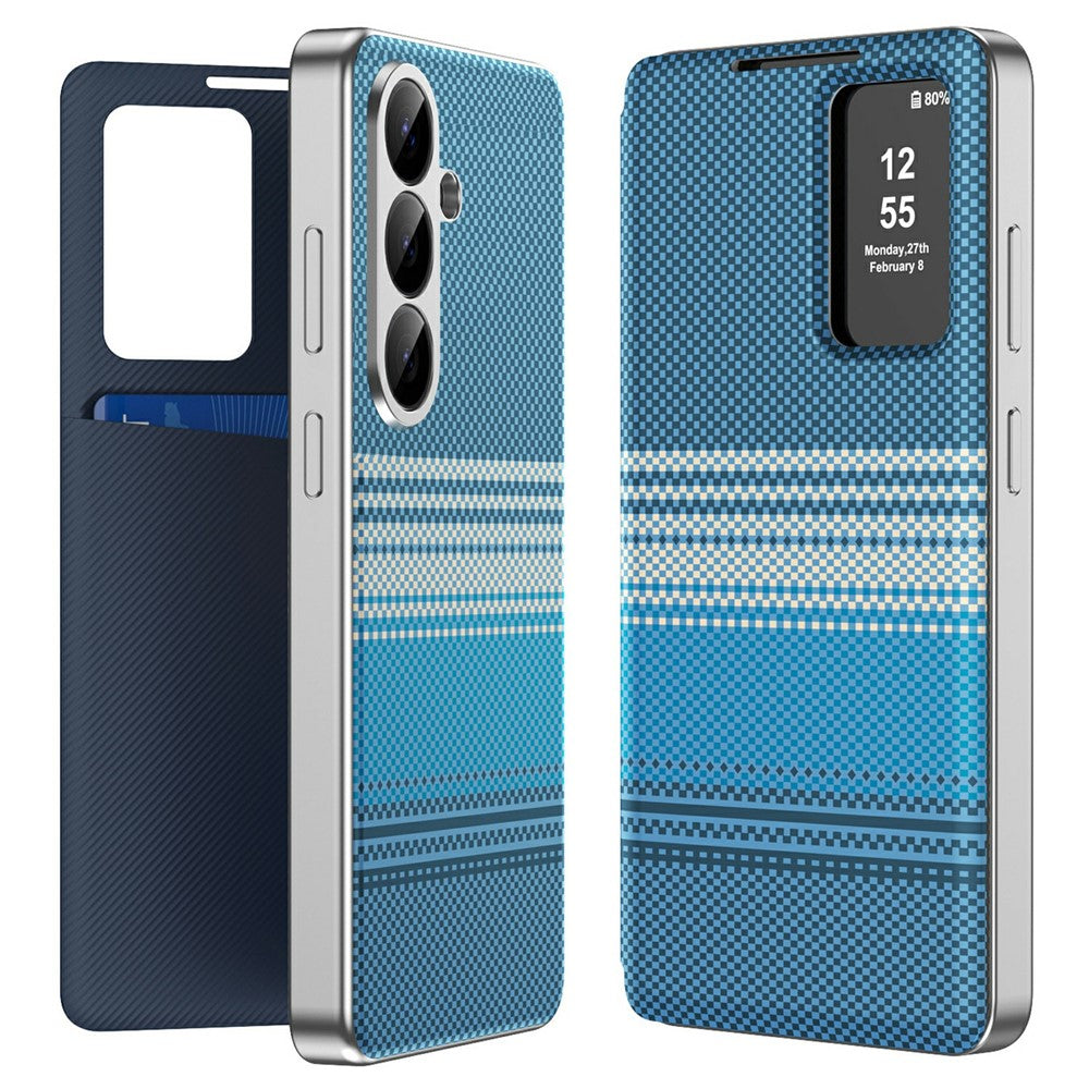 For Samsung Galaxy A57 5G Case Card Slot View Window Gradient Color Checkered Pattern Leather Phone Cover