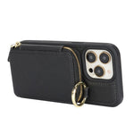 For iPhone 12 Pro Max  /  13 Pro Max Zipper Wallet Case Litchi Texture Leather Back Phone Cover with Metal Ring Holder