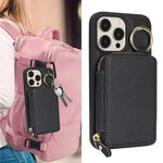 For iPhone 12 Pro Max  /  13 Pro Max Zipper Wallet Case Litchi Texture Leather Back Phone Cover with Metal Ring Holder