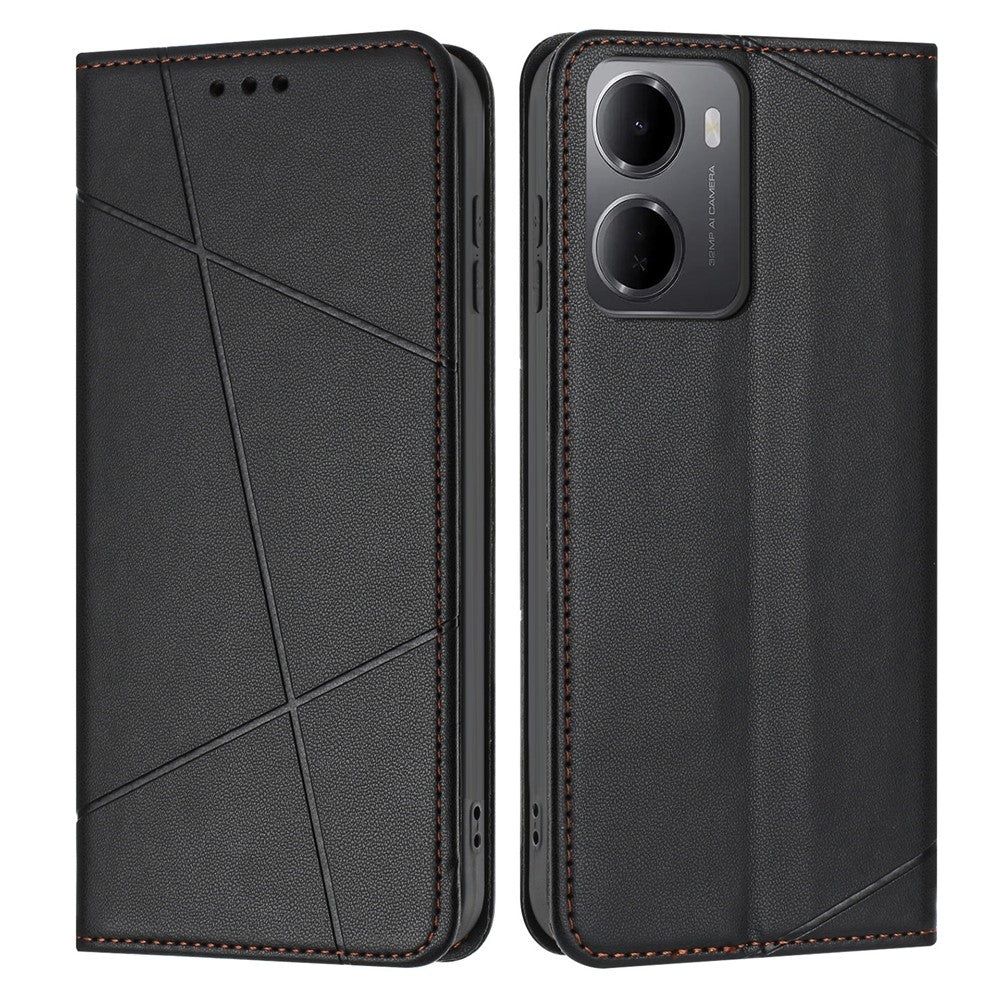 For Xiaomi Redmi 15a 5G Wallet Case Line Imprinted Leather Stand Phone Cover with Wrist Strap