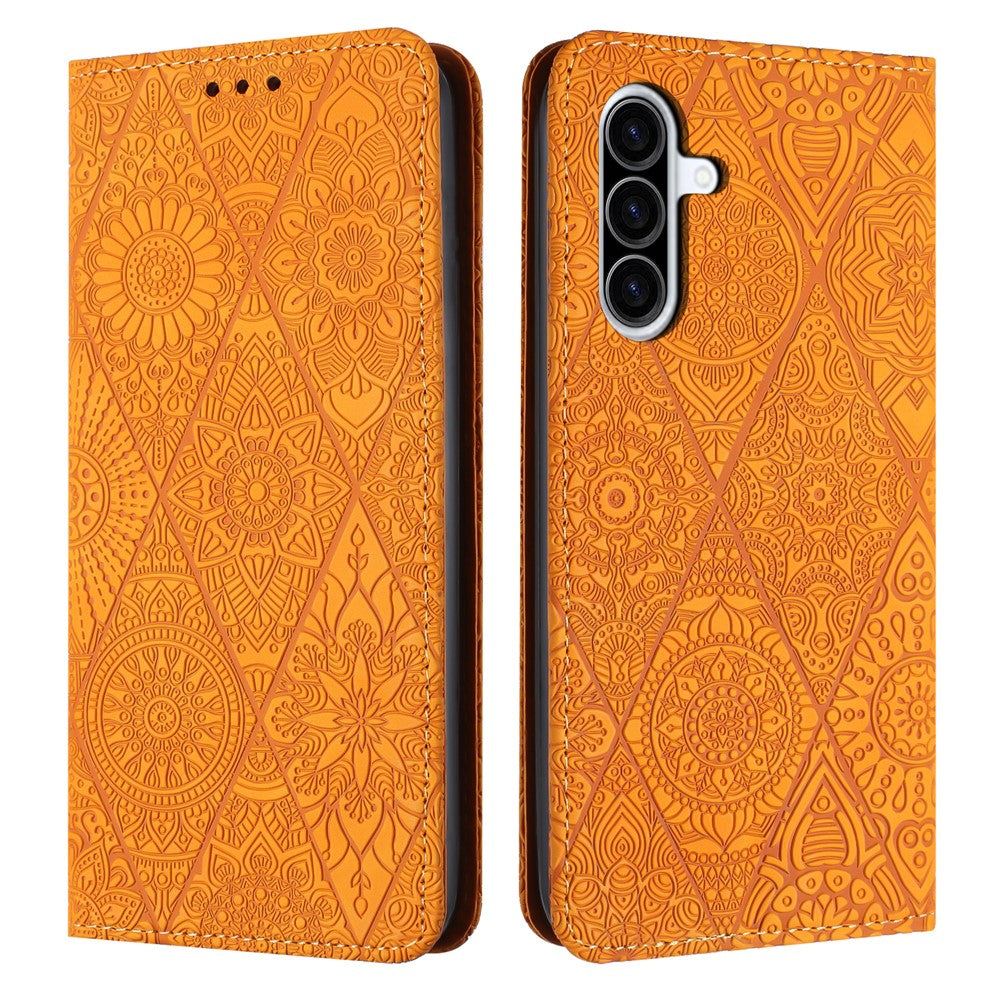 Samsung Galaxy A27 5G-skal med tryckt blommigt plånboksfodral i läder med mobilklistermärke