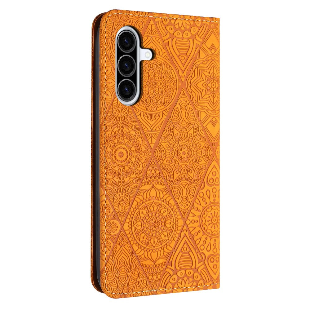 Samsung Galaxy A27 5G-skal med tryckt blommigt plånboksfodral i läder med mobilklistermärke