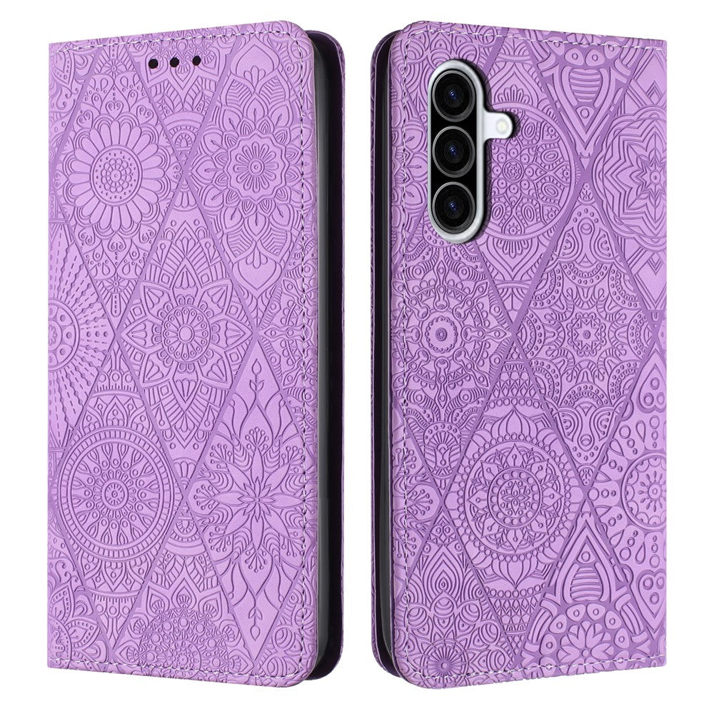 Samsung Galaxy A27 5G-skal med tryckt blommigt plånboksfodral i läder med mobilklistermärke