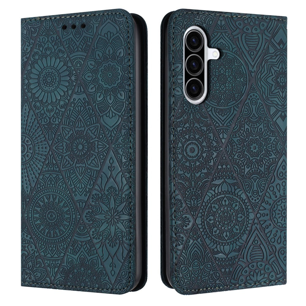 Samsung Galaxy A27 5G-skal med tryckt blommigt plånboksfodral i läder med mobilklistermärke
