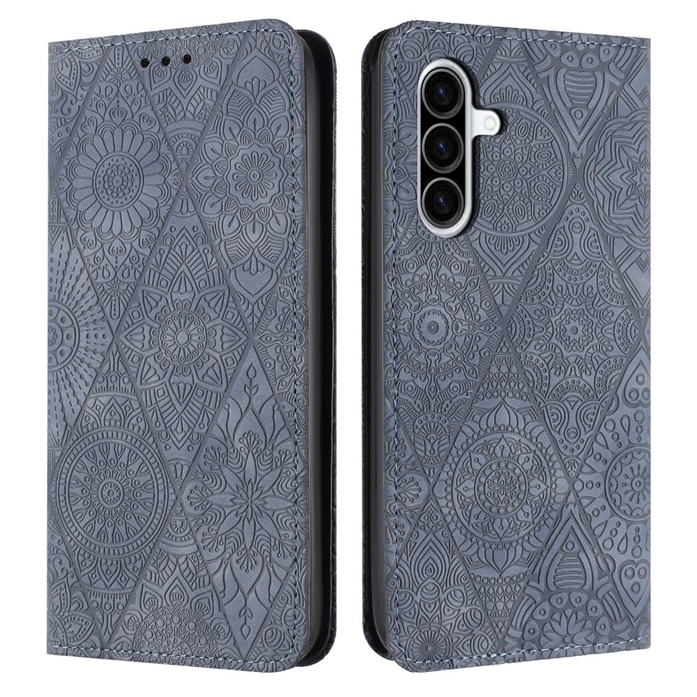Samsung Galaxy A27 5G-skal med tryckt blommigt plånboksfodral i läder med mobilklistermärke