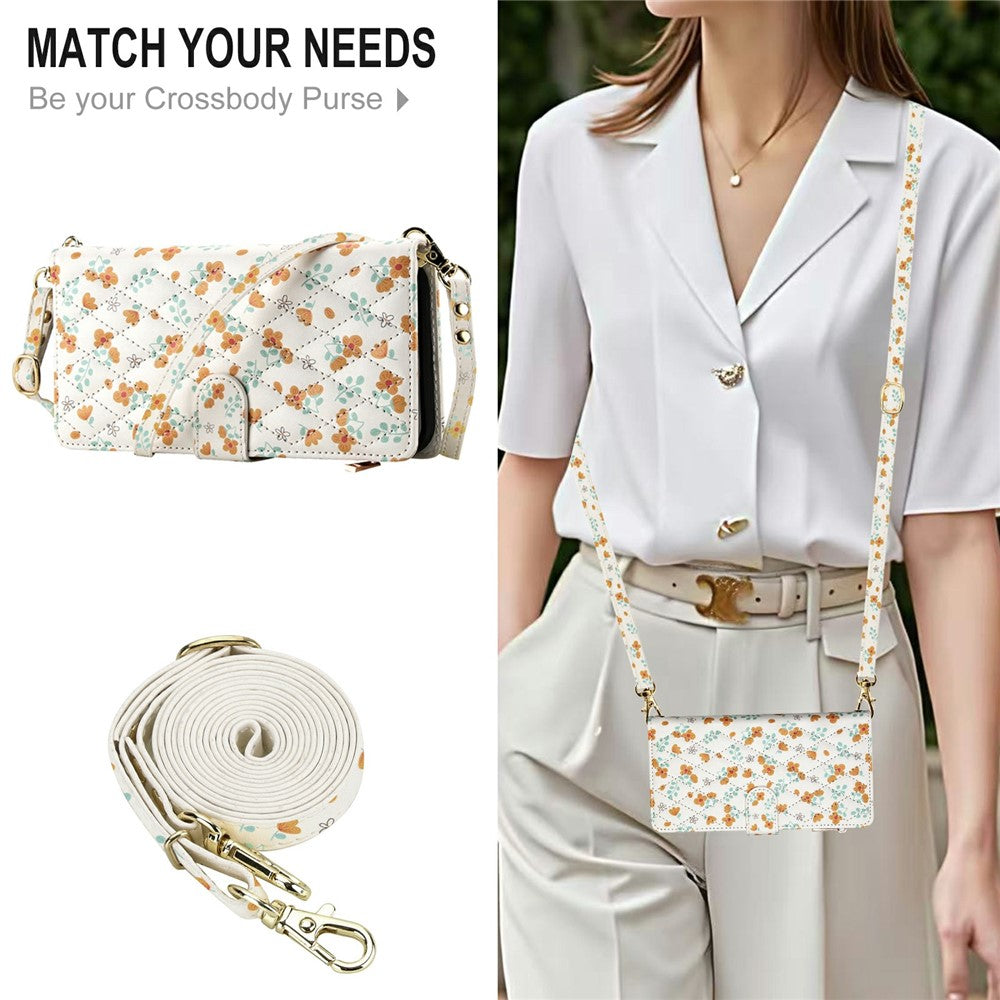 Leather Case For Xiaomi Redmi Note 14 5G  /  Poco M7 Pro 5G Rhombic Floral Pattern Zipper Wallet Phone Cover with Wrist Strap   /   Shoulder Strap
