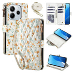 Leather Case For Xiaomi Redmi Note 14 5G  /  Poco M7 Pro 5G Rhombic Floral Pattern Zipper Wallet Phone Cover with Wrist Strap   /   Shoulder Strap