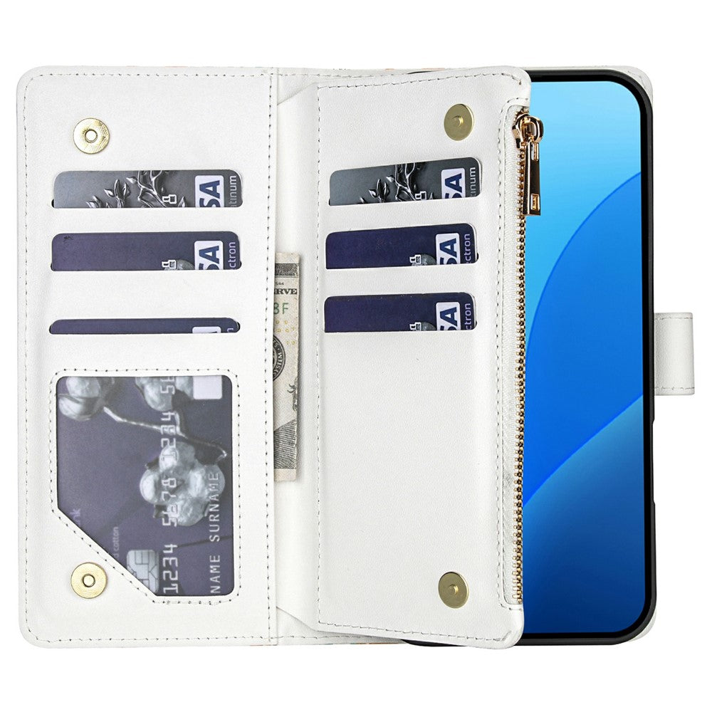 Leather Case For Xiaomi Redmi Note 14 5G  /  Poco M7 Pro 5G Rhombic Floral Pattern Zipper Wallet Phone Cover with Wrist Strap   /   Shoulder Strap